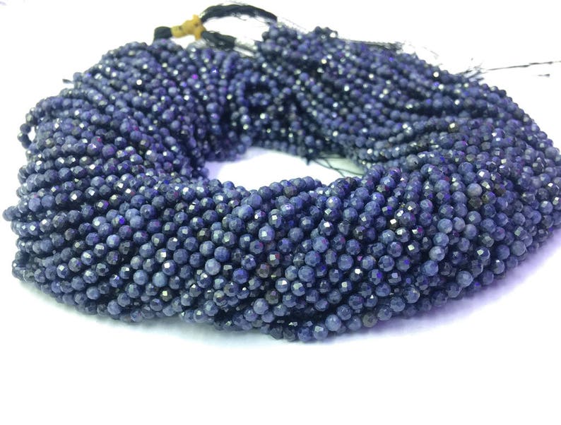 Natural Blue Sapphire 2mm 3mm 4mm Beads Micro Faceted 15.5 Tiny Genuine Dark Blue Sapphire Beads Precious Gemstone Small Sapphire Spacers