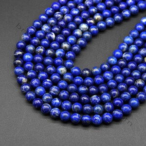 Cuentas redondas de lapislázuli natural de 6 mm y 8 mm de calidad A, suministros de cuentas de mala azules de lapislázuli genuino, cuentas de piedras preciosas de oro azul