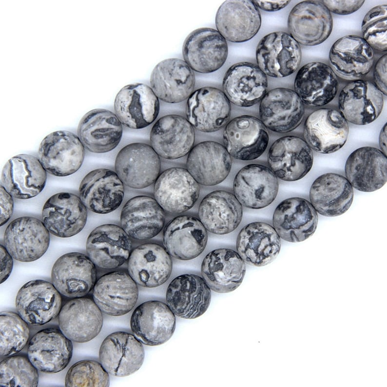 Matte Gray Picture Jasper Beads 6mm 8mm 10 12mm Gray Map Etsy