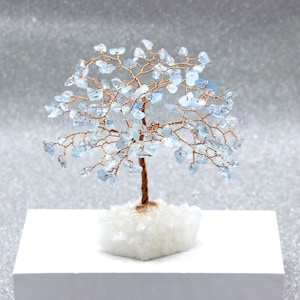 Crystal Tree, Aquamarine Tree, Crystal Cluster Tree, Aquamarine Wire Sculpture Tree Of Life, Blue Gemstone Tree,Bonsai Tree,Small Desk Decor
