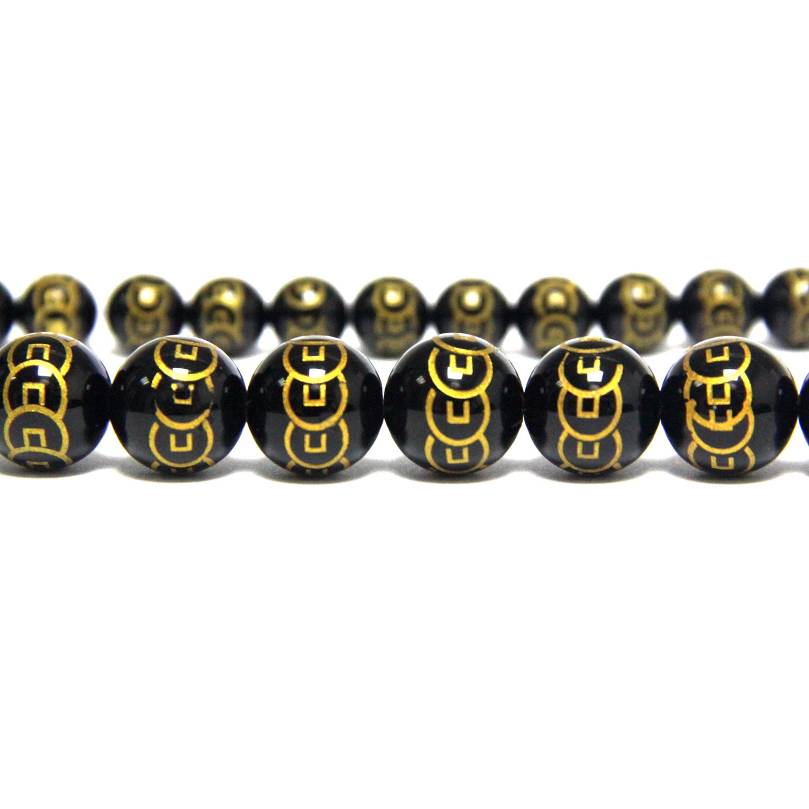 Black Onyx Spacer Beads Carved Chinese Wealth Coin 8mm 10mm Etsy