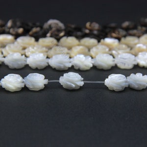 Mother of Pearl Flower Charm Beads 6 8 10 12mm, MOP Carved Flower Pendants, White MOP Black MOP Carved Rose Beads, Flower Spacer Beads image 7