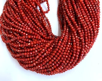 Tiny Red Coral Micro Faceted Beads 2mm 3mm 4mm Small Dyed Red Coral Beads Red Spacer Beads Red Gemstone Red Semi Precious Beads