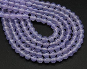 Cuentas de calcedonia lavanda de 6 mm y 8 m de calidad teñida, piedras preciosas de color lila, cuentas violetas, cuentas de piedra morada, cuentas de mala de color lila