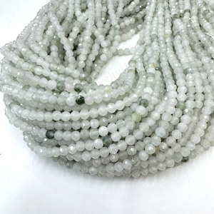 Tiny Light Green White Jade Micro Faceted Beads 2mm 3mm 4mm, Natural Small White Green Gemstone Beads, TiansShan Jade Beads
