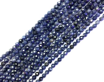 Natural Blue Sapphire 2mm 3mm 4mm Beads Micro Faceted 15.5" Tiny Genuine Dark Blue Sapphire Beads Precious Gemstone Small Sapphire Spacers