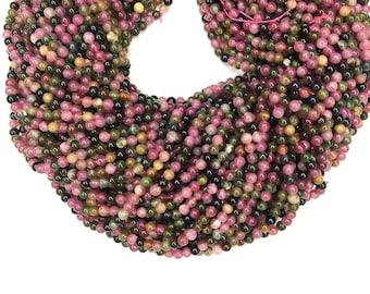 Natural Tourmaline Beads 2mm 3mm 4mm Round Smooth Tiny Multi Color Watermelon Tourmaline Plain Beads Small Rainbow Gemstone Semi Precious