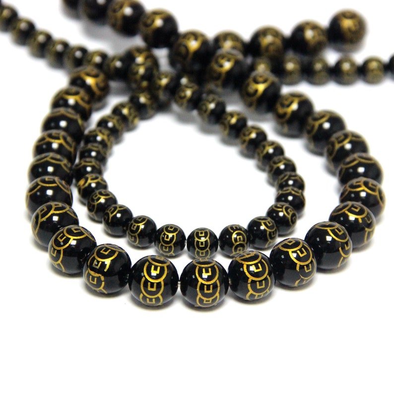 Black Onyx Spacer Beads Carved Chinese Wealth Coin 8mm 10mm Etsy