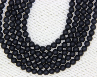 Matte Black Onyx Beads, Black Onyx Round Beads, 3mm 4mm 6mm 8mm 10mm 12mm Black Agate beads, Natural Black Mala Beads, Matte Gemstone Beads