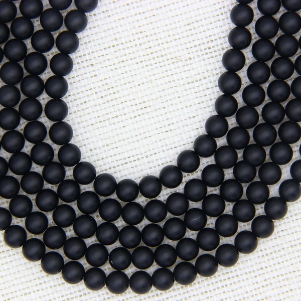 Matte Black Onyx Beads, Black Onyx Round Beads, 3mm 4mm 6mm 8mm 10mm 12mm Black Agate beads, Natural Black Mala Beads, Matte Gemstone Beads
