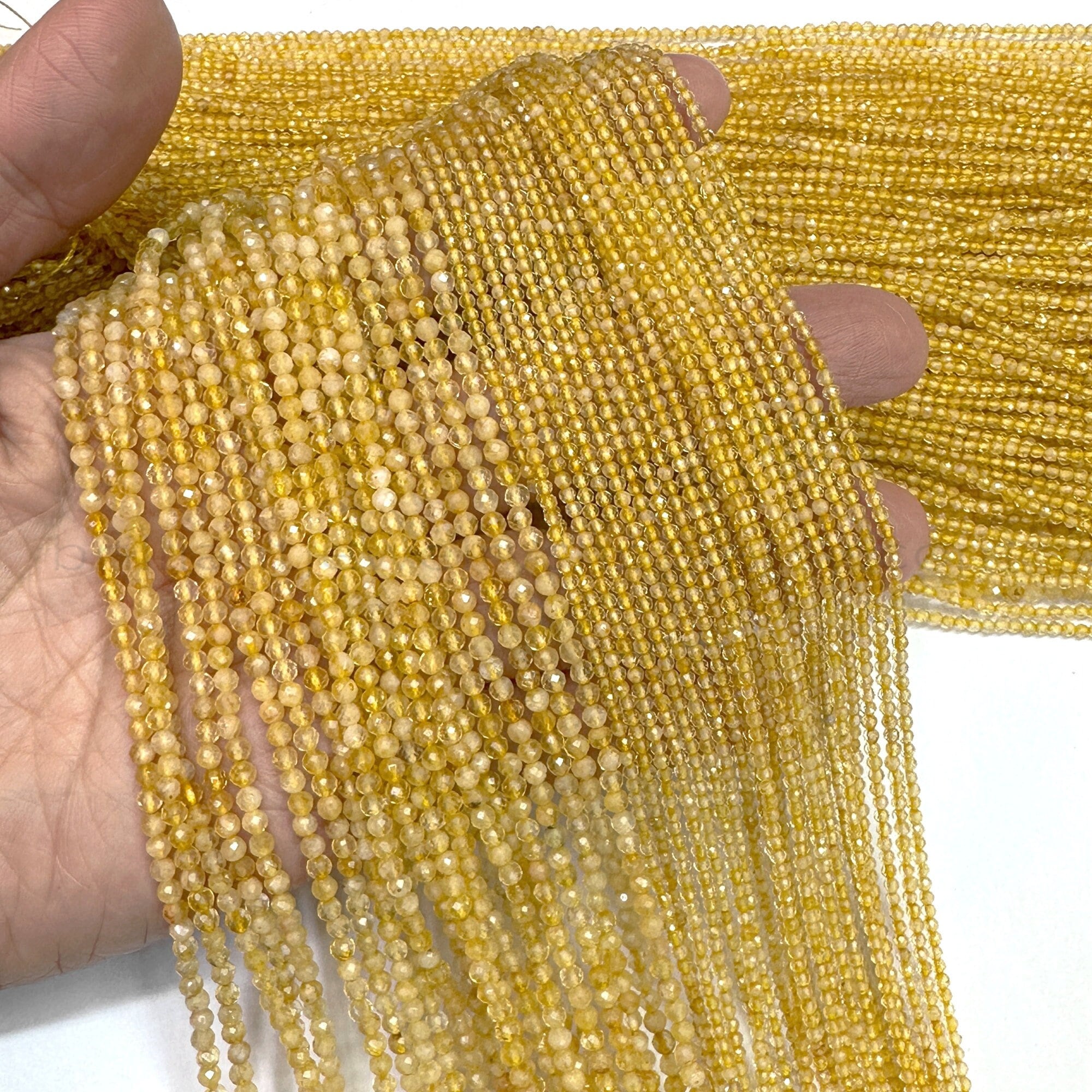 Tiny Citrine Micro Faceted Beads 2mm 3mm, Small Dyed Citrine Beads, Yellow Gemstone Beads, Golden Yellow Spacer Beads