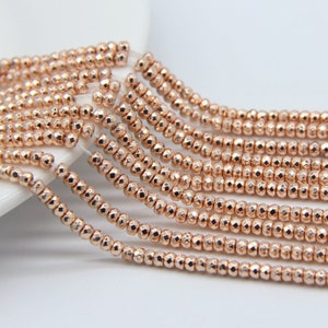 Tiny Rose Gold Hematite Faceted Rondelle Beads 3x2mm 4x2mm Copper Hematite Small Rose Gold Gemstone Spacers New Bright Plated Hematite Beads