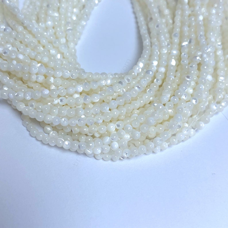Tiny Mother of Pearl Beads Smooth 2mm 3mm 4mm, Natural MOP Beads, Small White Shell Beads, Seashell For Jewelry, White Shell Spacer Beads image 2