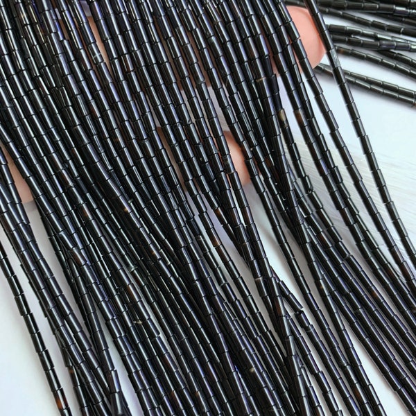 Perles de tube d’onyx noir naturel 4x2mm, petites perles de tube rond d’agate noire, perles de pierres précieuses noires, perles de tube pour boucle d’oreille de collier de bracelet