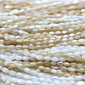 Mother of Pearl Rice Beads 4mm 5mm 6mm 7mm, Natural White Yellow MOP Olive Beads, Shell Oval Spacer Beads, Seashell For Jewelry Focal Beads