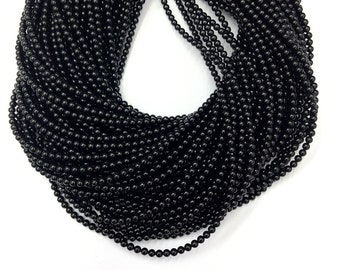 Svarta onyxpärlor 2 mm 3 mm 4 mm Små svarta onyxpärlor Små svarta agatdistanspärlor Svart chocker Fina halsbandstillbehör