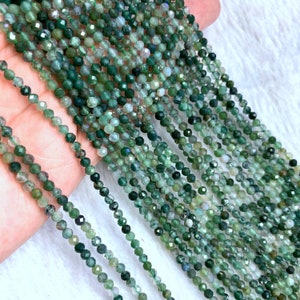 Tiny Moss Agate Beads Micro Faceted 2mm 3mm, Natural Small Green Agate Gemstone Spacer Beads, Agate Beads For Bracelet Necklace Earring image 5