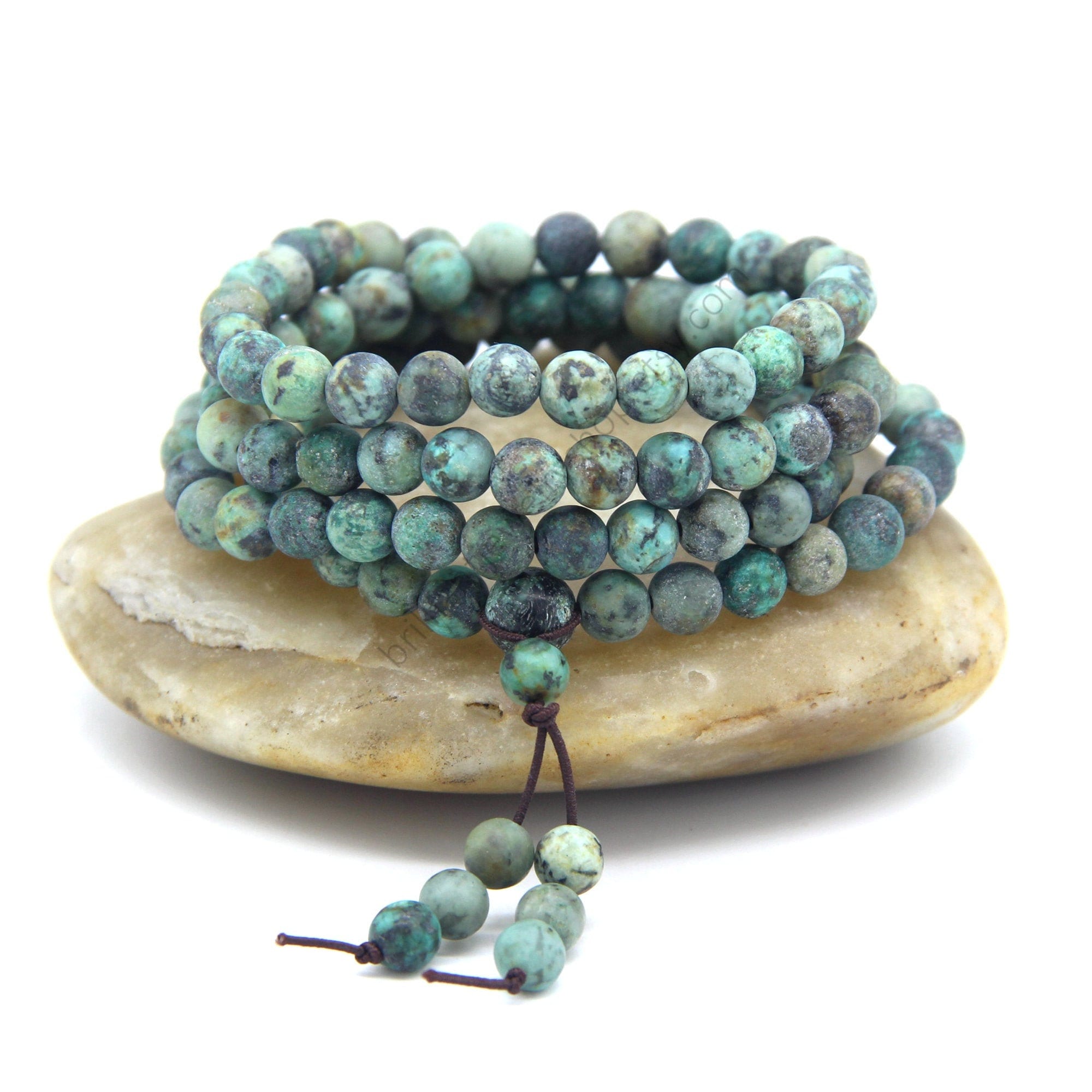African Turquoise 108 Blue Mala Beads, Matte African Turquoise Mala B…