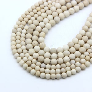 Matte Ivory Fossil Jasper Beads 4mm 6mm 8mm 10mm Mala Beads, Natural Cream White Wholesale Gemstone Beads, Frost Fossil Jasper Mala Beads