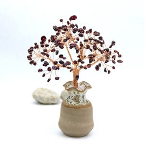 Natural Red Garnet Wire Tree Gemstone Sculpture Life of Tree Lucky Tree Feng Shui Decor Tree Gemstone Beaded Bonsai January Birthstone Gift image 1