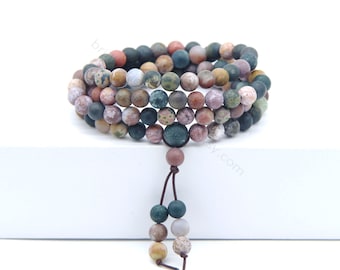 Matte Ocean Jasper 108 Mala Beads, Green Mala, Gemstone Buddhist Prayer Beads, Ocean Jasper Mala Bracelet Necklace, Yoga Beads, Healing Bead