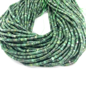 Tiny African Jade Heishi Round Beads 3mm 4mm, Green Gemstone Heishi Beads, Small Cylinder African Jade Spacers, African Jade Tube Beads