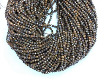 Tiny Bronzite Beads Micro Faceted 2mm 3mm Genuine Small Brown Gemstone Beads Dark Brown Spacers Delicate Bronzite Bracelet Necklace Supplies