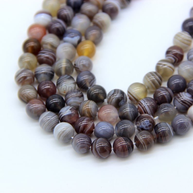 Natural Gray Botswana Agate Beads 4mm 6mm 8mm 10mm 12mm Gray White Banded Striped Gemstone Bead Gray Agate Mala Beads Necklace Bracelet image 4