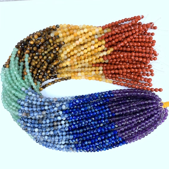 7 Chakra Beads Faceted 4mm Full String,Set Chakra Rainbow Gemstone Beads, Small 7 Chakra Beads, Healing Chakra Jewelry Supplies, Yoga Beads
