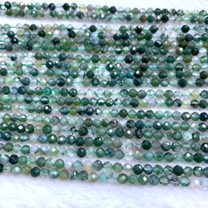 Tiny Moss Agate Beads Micro Faceted 2mm 3mm, Natural Small Green Agate Gemstone Spacer Beads, Agate Beads For Bracelet Necklace Earring image 3