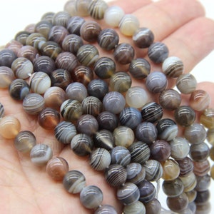 Natural Gray Botswana Agate Beads 4mm 6mm 8mm 10mm 12mm Gray White Banded Striped Gemstone Bead Gray Agate Mala Beads Necklace Bracelet image 7