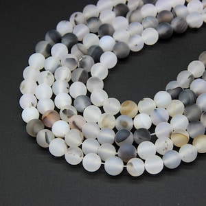 Matte Montana Agate Beads 6mm 8mm 10mm Natural White Translucent Agate White Gray Agate Gemstone Beads Agate Beaded Bracelet Necklace Supply