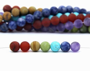 7 Chakra Beads Matte 8mm Set Chakra Gemstone Beads 49PCS Chakra Mala Beads Chakra Jewelry Supplies Healing Yoga Meditation Rainbow Gemstones