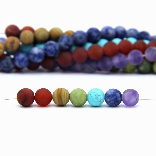 7 Chakra Beads Matte 8mm Set Chakra Gemstone Beads 49PCS Chakra Mala Beads Chakra Jewelry Supplies Healing Yoga Meditation Rainbow Gemstones