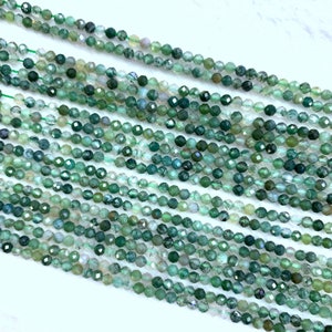 Tiny Moss Agate Beads Micro Faceted 2mm 3mm, Natural Small Green Agate Gemstone Spacer Beads, Agate Beads For Bracelet Necklace Earring image 6