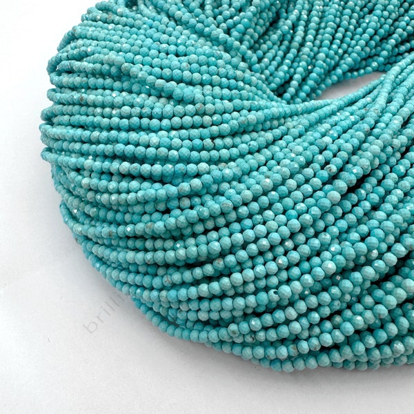 Petites perles à facettes micro turquoise bleu clair 2mm 3mm, perles de turquoise teintes, petites perles de magnésite, perles de howlite bleues