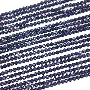 Tiny Blue Sandstone Micro Faceted Beads 2mm 3mm 4mm,Small Navy Blue Sandstone Spacer Beads,AAA Quality Sparkle Blue Sandstone For Jewelry