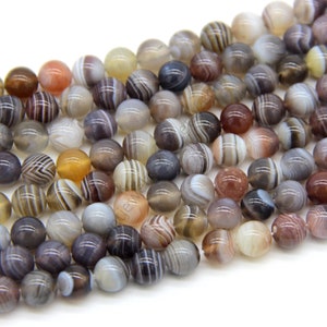 Natural Gray Botswana Agate Beads 4mm 6mm 8mm 10mm 12mm Gray White Banded Striped Gemstone Bead Gray Agate Mala Beads Necklace Bracelet image 2