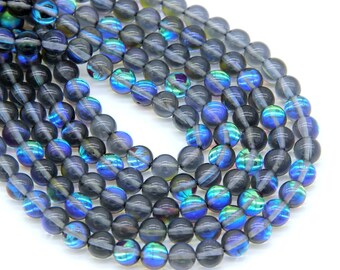 Perles en cristal d'aurore boréale grise 6 8 10 mm, perles de quartz aurores boréales mystiques, pierre précieuse irisée, pierre de lune grise artificielle mala en cristal AB arc-en-ciel