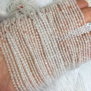 Tiny Clear Crystal Round Beads Smooth 2mm 3mm 4mm,Natural Rock Crystal Beads, Small Clear Quartz Beads, Delicate White Gemstone Spacer Beads