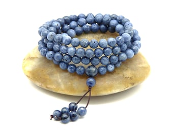 Blue Coral 108 Mala Beads, Natural Blue Gemstone Mala Beads, Coral Mala Wrap Bracelet Necklace, Buddhist Prayer Beads