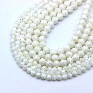 Natural White Mother of Pearl Beads Smooth 6mm 8mm 10mm 12mm 14mm, MOP Beads, White Shell Spacer Beads, Seashell Beads For Jewelry