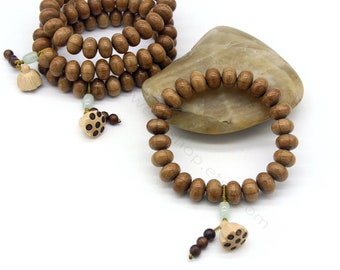 Kyoto Handmade Lignum Vitae Wood Prayer Beads Bracelet - 10mm Mala Beads, 17cm Elastic (Juzu Zen Buddhist Rosary)