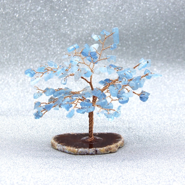 Aquamarine Tree, Crystal Tree, Gemstone Wire Sculpture Tree of Life, Crystal Bonsai Tree, Feng Shui Tree, Lucky Tree