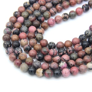 Rhodonite Beads 6mm 8mm 10mm Natural Rhodonite Matrix Beads Mala Beads Pink with black Gemstone Beads Rose Black Beads Pink Vintage Beads