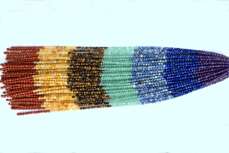 7 Chakra Beads Faceted 4mm Full String,Set Chakra Rainbow Gemstone Beads, Small 7 Chakra Beads, Healing Chakra Jewelry Supplies, Yoga Beads image 5
