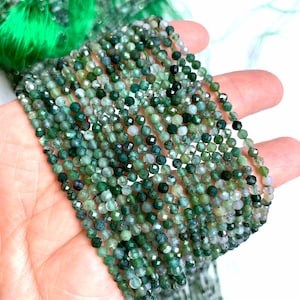 Tiny Moss Agate Beads Micro Faceted 2mm 3mm, Natural Small Green Agate Gemstone Spacer Beads, Agate Beads For Bracelet Necklace Earring image 7