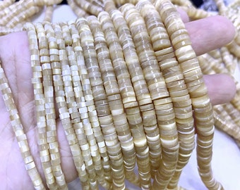 Yellow Mother of Pearl Heishi Round Beads 4mm 6mm 8mm, Yellow MOP Seed Beads, Small Cylinder Shell Spacer Beads, Yellow Shell Tube Beads