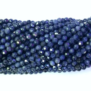 Natural Blue Sapphire 2mm 3mm 4mm Beads Micro Faceted 15.5 Tiny Genuine Dark Blue Sapphire Beads Precious Gemstone Small Sapphire Spacers image 2