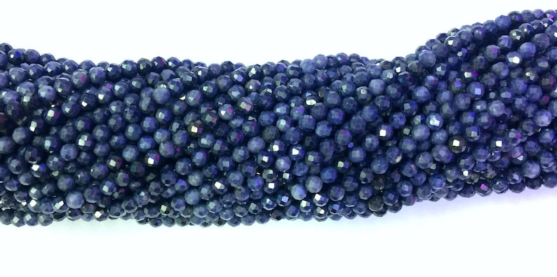 Natural Blue Sapphire 2mm 3mm 4mm Beads Micro Faceted 15.5 Tiny Genuine Dark Blue Sapphire Beads Precious Gemstone Small Sapphire Spacers image 2